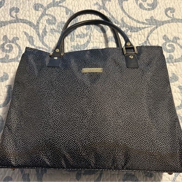 Isaac Mizrahi Navy and White Polka Dot laptop travel Tote - Picture 1 of 11